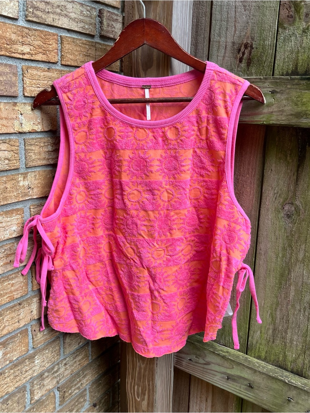 Free People Pink and Orange Towel Terry Side Tie Tank